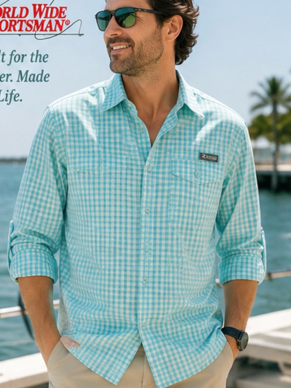 Bass Pro Shops Aqua Gingham Long-Sleeve Button-Down Shirt